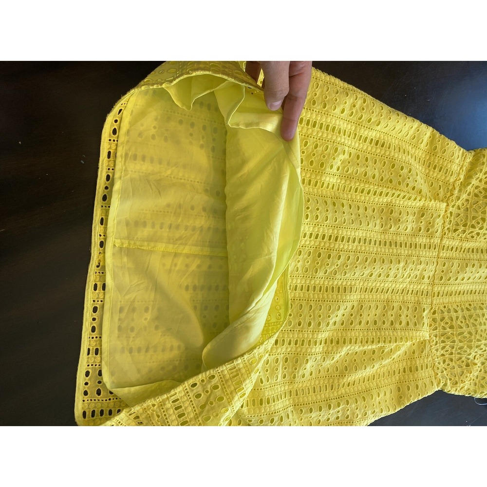 MADEWELL Eyelet Trail Yellow Sleeveless Pockets Mini Dress Size 4 - Picture 5 of 6